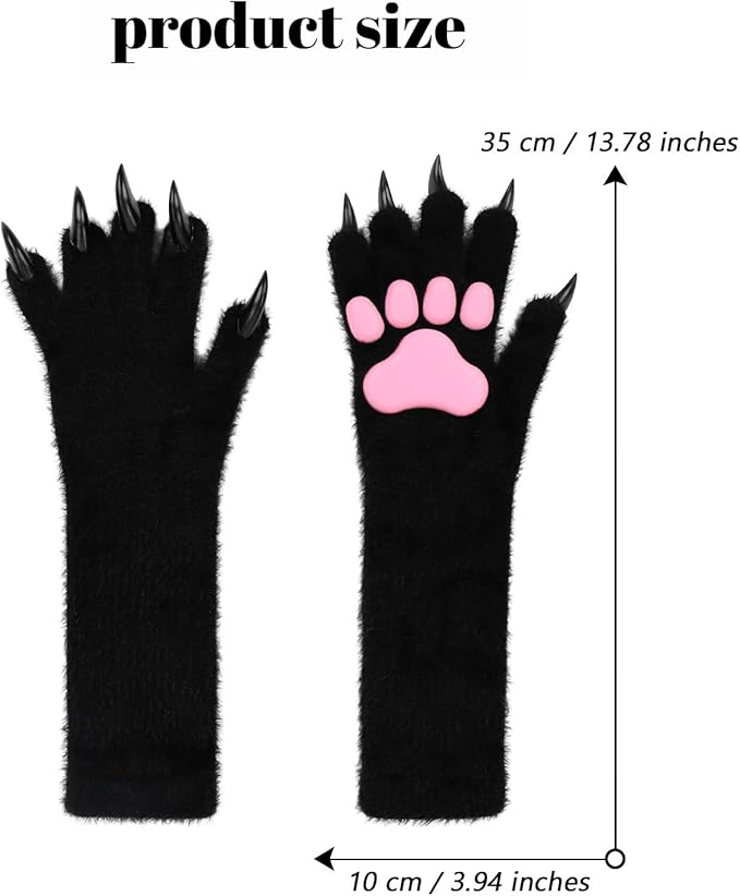 Faux fur wolf paw gloves with non-slip cat pad three-piece set, suitable for cosplay, Christmas, and Halloween party costumes