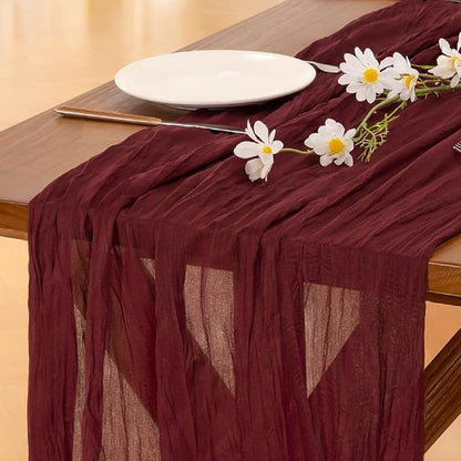 Socomi Burgundy Red Christmas Table Runner 10pcs Cheesecloth Boho Rustic Gauze 120 inch 10FT Cheese Cloth Runner for Wedding Party Baby Shower Birthday Home Decor Holiday Decorations