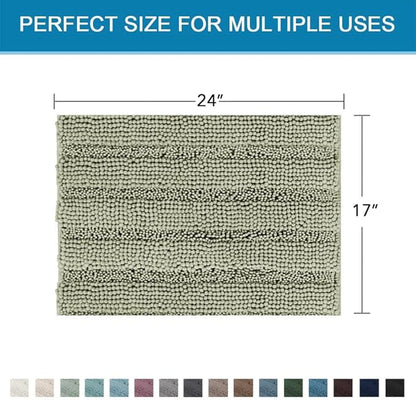 H.VERSAILTEX Bath Mats for Bathroom Non Slip Thick Chenille Striped Bath Rug Absorbent Fluffy Soft Shaggy Rugs Washable Dry Fast Plush Mats for Indoor, Bath Room, Tub - 17" x 24", Eucalyptus Green