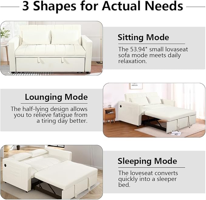 Convertible Chair Bed - Sleeper Sofa Bed with Pillow, Pull Out Sleeper Bed with Adjustable Backrest, Multi-Functiona Lounge Chair with Modern Linen Fabric for Living Room, Apartment