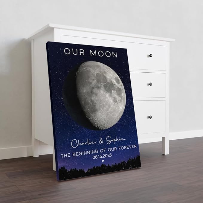 GABITA Personalized Wall Art for Couples, Anniversary Canvas for Couple Parent Grandparent, Our Moon Couple Gift Moon Phase Art Gift for Her Wedding Gifts Personalized Poster