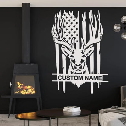 Custom US Deer Hunting Metal Wall Art, Personalized Hunter Name Sign Decoration For Room, Monogram door hanger, Outdoor Christmas Decoration, Unique Wildlife Gift for Men, Hunters & Nature Lovers