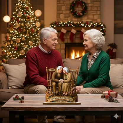 Personalized Wooden Couple Figurine, Growing Old Together Since 1975, Custom Engraved Retirement, Anniversary for Parents and Grandparents, Personalized Family Keepsake