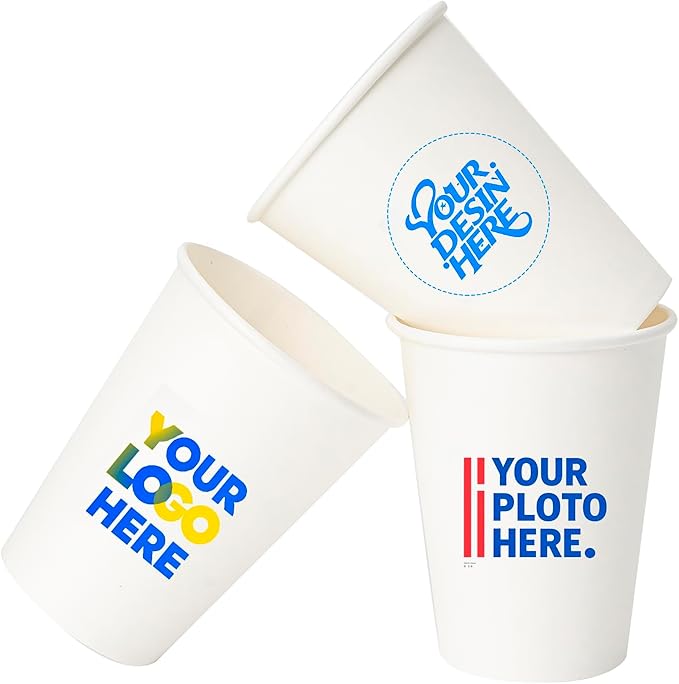 Custom Paper Cups, Personalized Disposable Cups With Photo/Logo/Text, Custom Logo Printed Paper Coffee Cup for Company Office Coffee Shop Party Wedding Events, 8oz/12oz/16oz