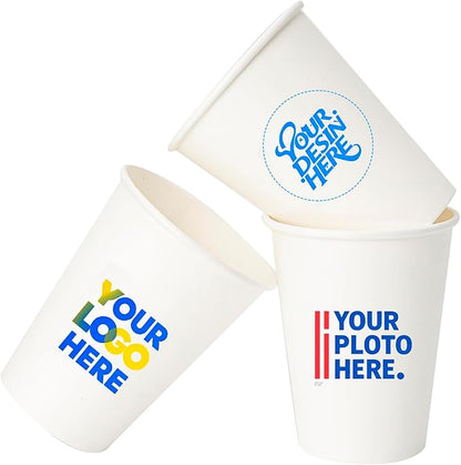 Custom Paper Cups, Personalized Disposable Cups With Photo/Logo/Text, Custom Logo Printed Paper Coffee Cup for Company Office Coffee Shop Party Wedding Events, 8oz/12oz/16oz
