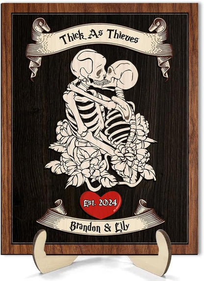 Personalized Couple Skeleton Wooden Sign, Ghost Couple Gift, Halloween Skeletons Wedding Frame Sign, Gothic Decor Sign, Wood Sign Valentine Birthday Gifts for Him Her Boyfriend Bridal Party a11