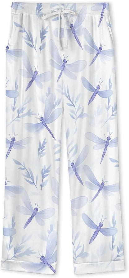 Lemons Leaves Ceramic Style Womens Pajama Set Long Sleeve Pajamas Top And Pants Soft Loungewear Pjs Sets
