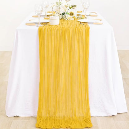 MLMC Gold Table Runner Rustic Gauze Cheesecloth Table Runner 13.3ft Winter Decor Cheese Cloth Table Decoration 35x160 Inches for Party Family Gatherings Home Decor