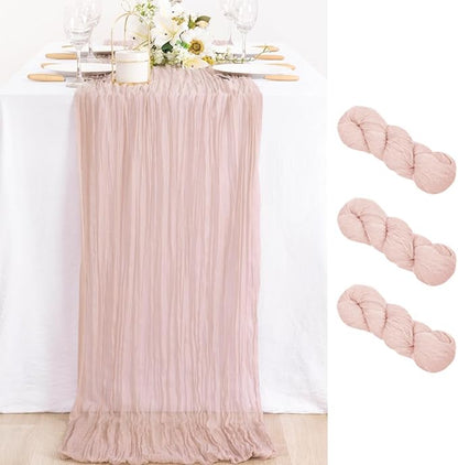 MLMC 3 Pack Pink Table Runner Dusty Pink Cheesecloth Table Runner 10ft Rustic Gauze Cheese Cloth Centerpiece Winter Decor 35x120 Inches for Wedding Bridal Baby Shower Birthday Party Decor