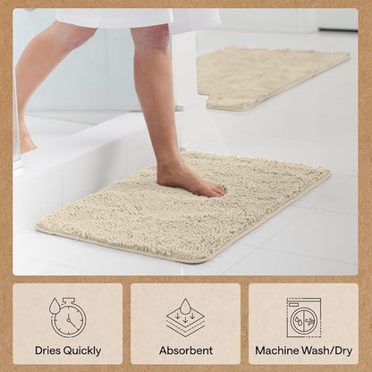 GORILLA GRIP Bath Rug Mat 30x20, Thick Soft Absorbent Chenille, Quick Dry Microfiber Mats, Rubber Backing Washable Shower Floor Rugs, US Designed Bathroom Bathmat Home Decor Accessories, Sand