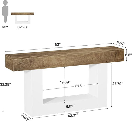 Tribesigns 63-Inch Long Console Table, 2-Tier Entryway Table Sofa Table with Storage, Farmhouse Wood Behind Couch Table for Living Room, Hallway, Light Brown & White