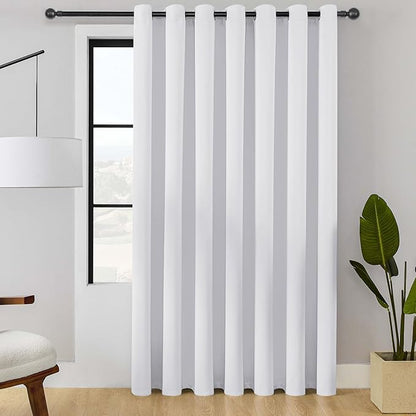ChrisDowa Room Divider Curtain 120 Inches Long, Wide Blackout Sliding Door Curtain for Bedroom, Room Darkening Privacy Window Curtain for Patio Door (1 Panel Set, Greyish White, 100 x 120 Inch)