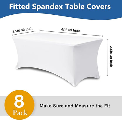 Stretch Tablecloths 4 ft-8 Pack White Elastic Folding Spandex Table Cover Fitted-Elastic 4ft Washable Tablecloth for Party, Vendor Booth Display, Banquet Buffet Event, Craft Trade Show