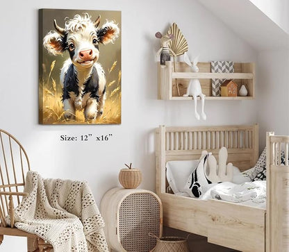 ZOIYINO Cow Pictures Wall Decor Farmhouse Cow Canvas Wall Art,Rustic Animal Wall Art Funny Framed Poster Artwork Prints Pictures for Home Farmhouse Bathroom Bedroom Living Room 12"X16"