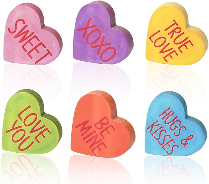 Smile Valentine's Day Colorful Heart - Shaped Wooden Block Decor, Be Mine XOXO Sweet, Valentine Indoor Decoration