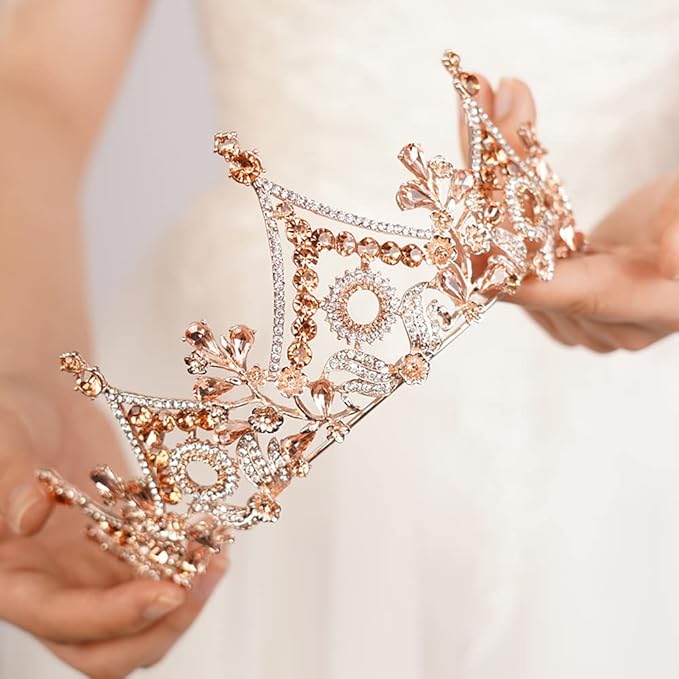 Wekicici Baroque Queen Crown Orange Crystal Tiara Rhinestone Princess Wedding Headband for Women Birthday Pageant Party(Orange)