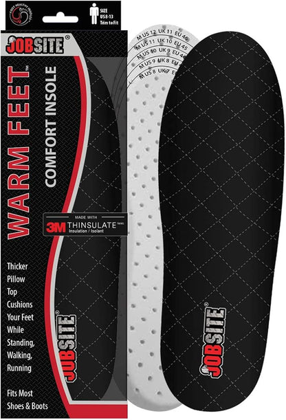 JobSite Warm Feet Thermal Insoles – 3M Thinsulate Insulation - Men 8-13 - 2 Pairs