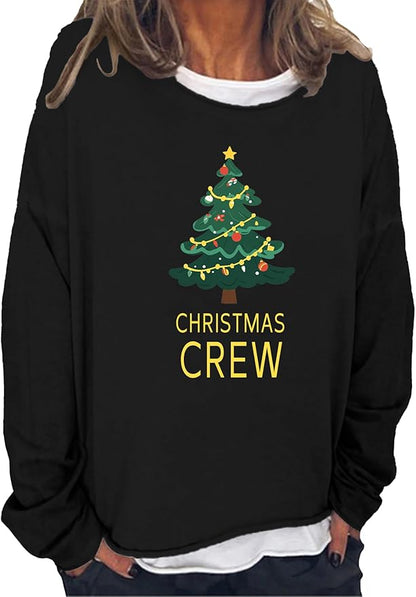 LOAIHA Merry Christmas Sweatshirt Crewneck Snowman Graphic Shirts Christmas Tree Sweater Long Sleeve Xmas Hoodie Pullover