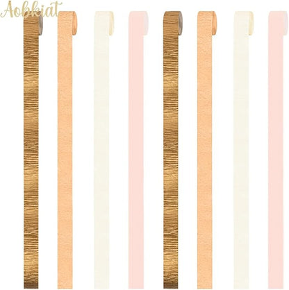 AOBKIAT Wedding Decor Gold Pink Orange Gold Crepe Paper 8 PCS Streamers Party Decorations for Wedding,Bachelorette,Birthday,Bridal Baby Shower,Anniversary Party Backdrop