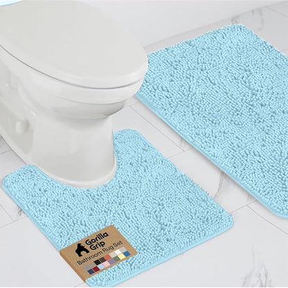 GORILLA GRIP Bathroom Rug Sets, Soft Chenille 2 Piece Area Rugs Set, Toilet Base Mat and 30x20 Carpet, Absorbent Microfiber Washable Mats Dry Quickly, Home Décor and Bath Room Accessories, Sky