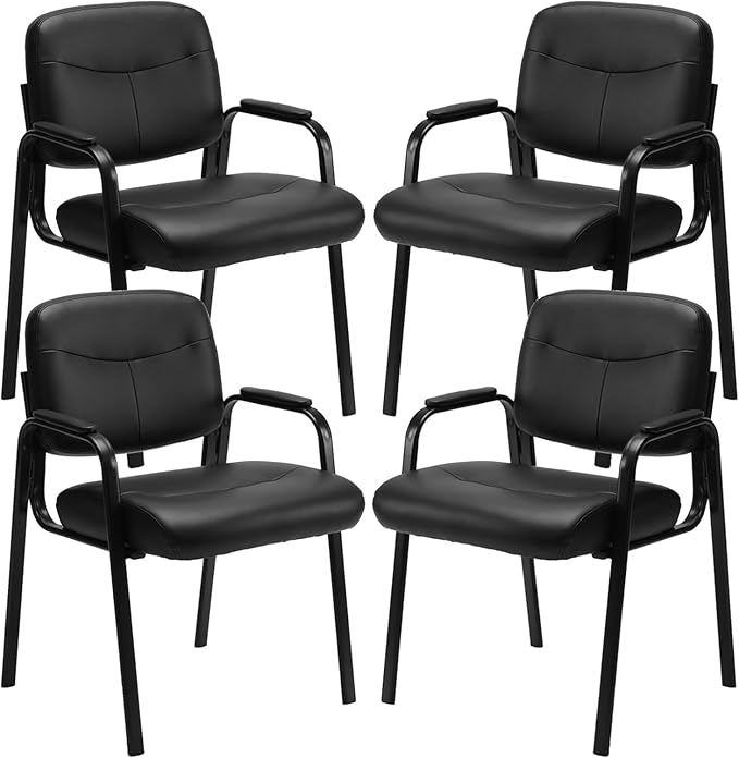 OLIXIS Office Waiting Room Chairs Set of 4, Leather Desk Reception Guest Stationary Side Chair with Padded Arms for Home Conference Lobby Medical Clinic