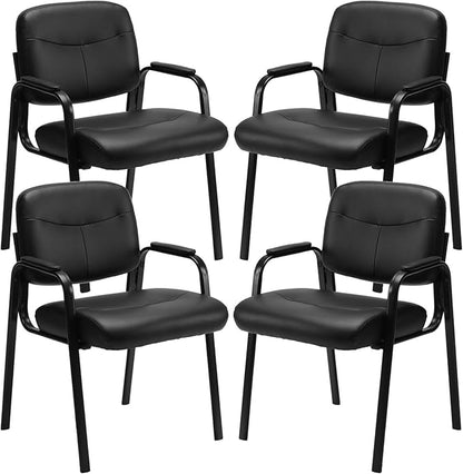 OLIXIS Office Waiting Room Chairs Set of 4, Leather Desk Reception Guest Stationary Side Chair with Padded Arms for Home Conference Lobby Medical Clinic