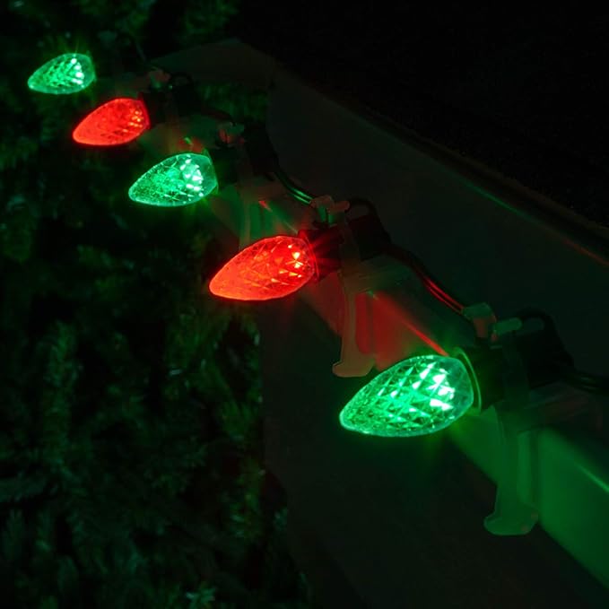 Wintergreen Lighting 50 C7 OptiCore Commercial Red and Green Christmas Lights - Durable Outdoor LED Bulbs for Holiday Displays, Heavy Duty Green Wire (50 ft)