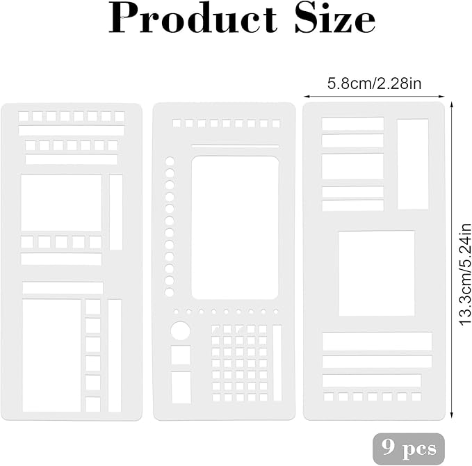 9 Pack Handmade Flexible Record Template, Reusable Planner Stencils Set Stencils Drafting Tools Templates Planner Stencil for Dot Grid Journals Calendar Scrapbooking DIY Craft