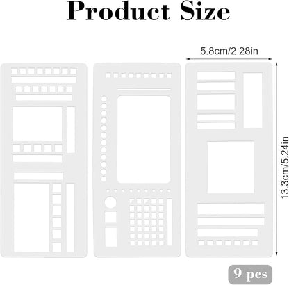 9 Pack Handmade Flexible Record Template, Reusable Planner Stencils Set Stencils Drafting Tools Templates Planner Stencil for Dot Grid Journals Calendar Scrapbooking DIY Craft
