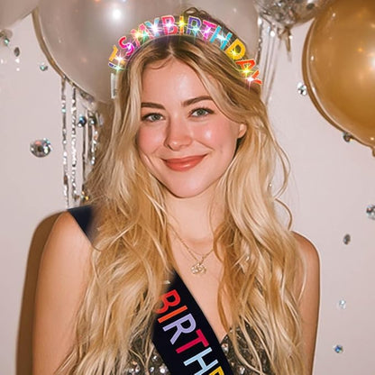 Its My Birthday Headband and Sash Light Up Crown Led Birthday Accessories Sets for Women