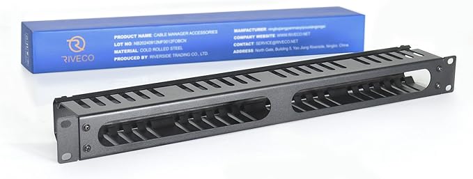 RIVECO 1U Cable Management for Racks & Server Cabinets Managing Cord & Wire, Cable Raceway for 19” Rack Mount 24 Slots Large 2.8 Inches Capacity Black