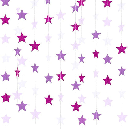 Patelai Glitter Star Garland Banner Christmas Decor 130 Feet Star Hanging Banner Twinkle Backdrop for Homecoming Classroom Wedding Birthday Halloween Party Supplies(Purple,White)