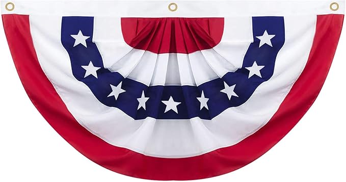 3x6 Ft American Pleated Fan Flag Decoration, Patriotic Half Fan Bunting flag Banner for 4th of July, Memorial Day & Independence Day, Indoor Outdoor Window Garden Fence balcony Porch Yard Decor(1PCS)