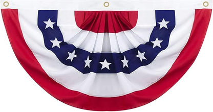 3x6 Ft American Pleated Fan Flag Decoration, Patriotic Half Fan Bunting flag Banner for 4th of July, Memorial Day & Independence Day, Indoor Outdoor Window Garden Fence balcony Porch Yard Decor(1PCS)