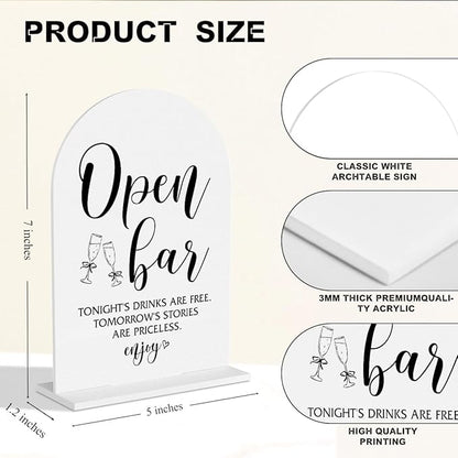 Open Bar Sign Wedding Signage Minimalist Style Bar Sign for Wedding Engagement Bridal Shower Ceremony Reception Event Birthday Party Clear Table Acrylic Decor