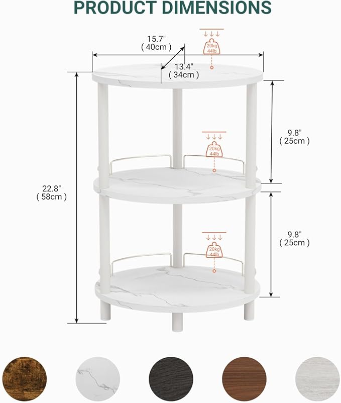 Small Nesting Coffee Table - 3-Tier Oval Accent Table for Small Spaces, Rustic Wood and Metal Couch End Table, Nightstand for Bedroom or End Table Living Room, Easy to Assemble, Marble White