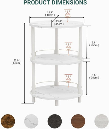 Small Nesting Coffee Table - 3-Tier Oval Accent Table for Small Spaces, Rustic Wood and Metal Couch End Table, Nightstand for Bedroom or End Table Living Room, Easy to Assemble, Marble White