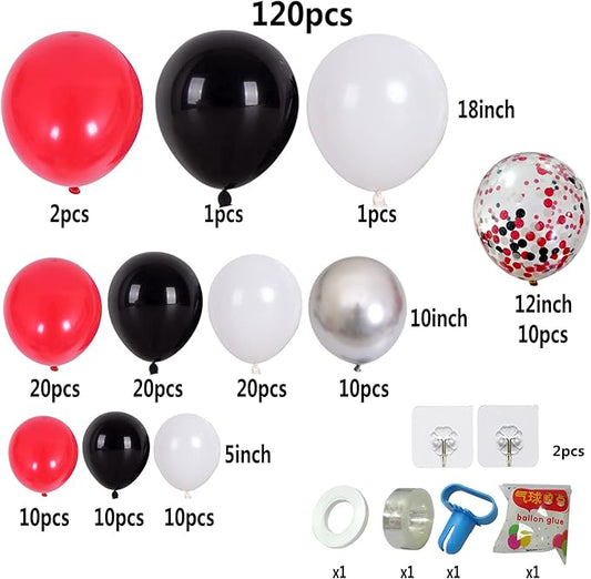 120Pcs Red Black White Silver Balloon Garland Kit for Wedding Bridal Shower Birthday Party Baby Shower Decoration…