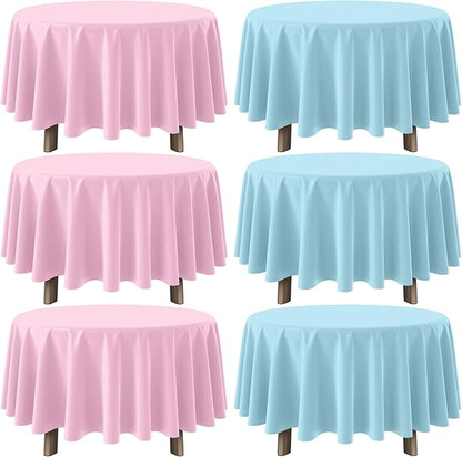 MASHAN 6Pack Round Gender Reveal Tablecloths,Disposable Plastic Pink and Blue Tablecloth,Table Covers for Boy or Girl Baby Shower Party Decorations,84 Inch