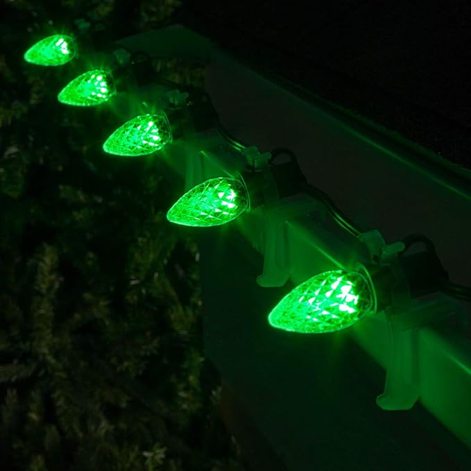 Wintergreen Lighting 25 C7 OptiCore Commercial Green Christmas Lights - Heavy Duty LED Bulbs for St Patrick's Day, Holiday, Party; 18 Gauge Green Wire (25 ft)