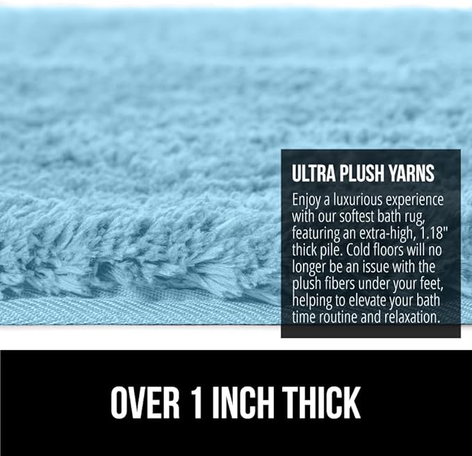 GORILLA GRIP Bathroom Rugs, 36x24, Ultra Soft Absorbent Mat, Thick Plush Bath Rug, Machine Washable, Microfiber Quick Dry, Mats for Shower, Bathtub and Floor, Home Decor Accessories, Sky Blue