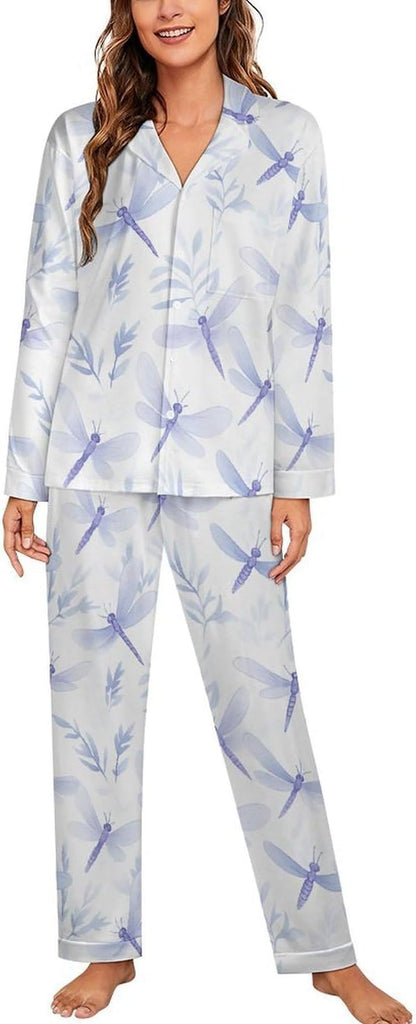 Lemons Leaves Ceramic Style Womens Pajama Set Long Sleeve Pajamas Top And Pants Soft Loungewear Pjs Sets