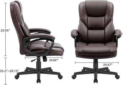 Furmax Office Executive Chair High Back Adjustable Managerial Home Desk Chair, Swivel Computer PU Leather Chair with Lumbar Support (2, Brown)