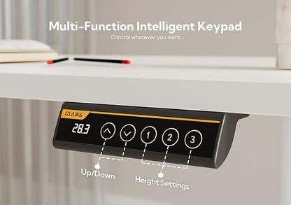 Claiks Electric Standing Desk, Adjustable Height Stand up Desk, 63x24 Inches Sit Stand Home Office Desk with Splice Board, White Frame/White Top