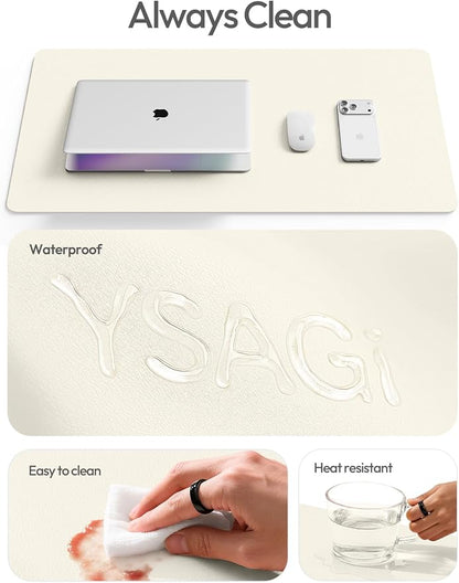YSAGi Leather Desk Pad Protector, Office Desk Mat, Large Mouse Pad, Non-Slip PU Leather Desk Blotter, Laptop Desk Pad, Waterproof Desk Writing Pad for Office and Home (Cream, 23.6" x 13.8")