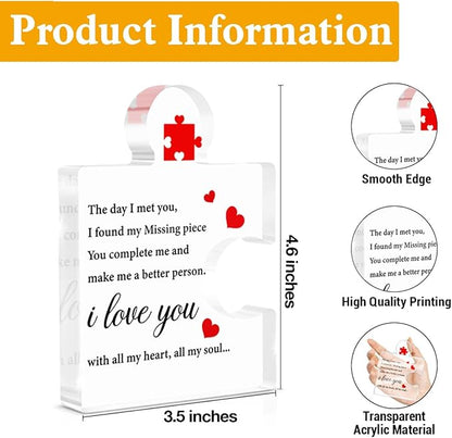 I Love You Gifts for Her Him, Romantic Gifts for Girlfriend Boyfriend Wife Husband Valentine's Day Birthday Christmas, Missing Piece I Love You Couples Gift Acrylic Plaque Sign Home Office Decor