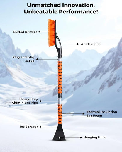 EcoNour 43" Ice Scrapers for Car Windshield | 3 Parts Detachable Telescopic Snow Brush for Car, Trucks, SUV | Long Snow Scraper with Brush | Car Winter Accessories