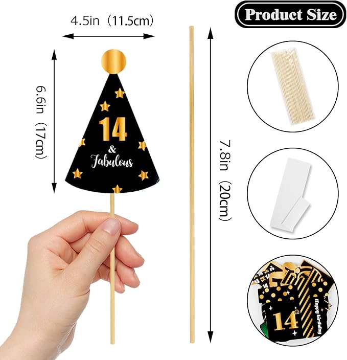 LINGTEER Happy 14th Birthday Party Photo Booth Props,Cheers to 14th Birthday Fourteen Years Old Bday Party Centerpieces Props Decorations Sign.