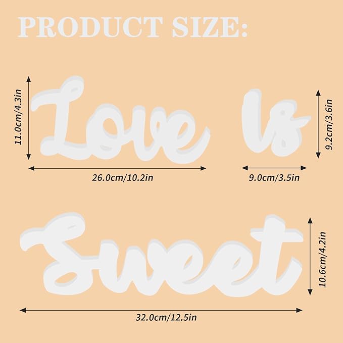 Love Is Sweet Sign - Freestanding Wooden Wedding Decor with Hollow Letters for Dessert Table, Anniversary & Photo Props | White Rustic Wall Art