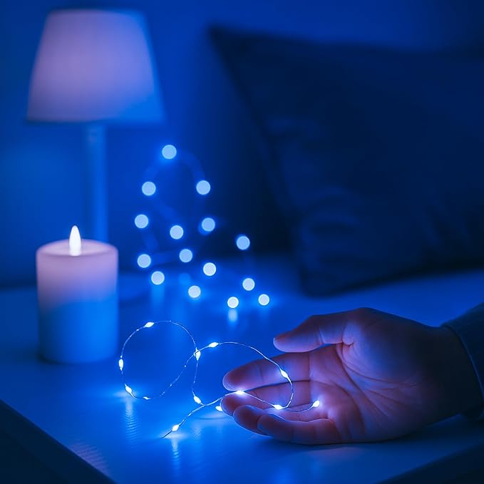 6 Pack Fairy Lights Battery Operated with Timer Silver Wire Mini 13FT 40LED Waterproof Cuttable Twinkle Christmas String Lights for Home Bedroom Wedding DIY Centerpiece Birthday (Blue)